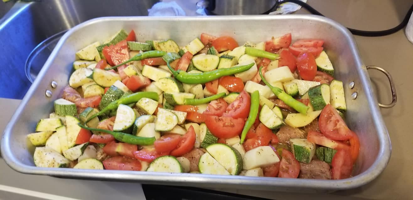 Baked veggies and meat
