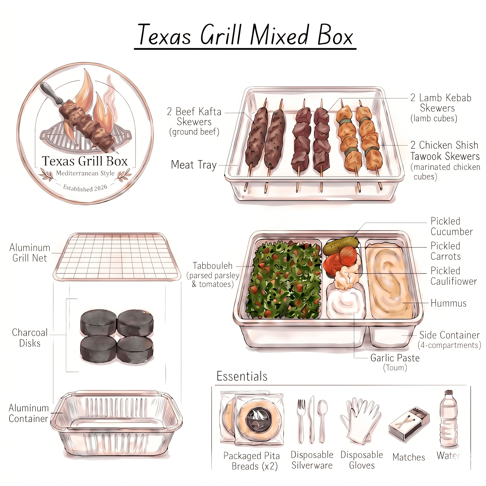 Mixed Texas Grill Box - 6 Skewers - 3