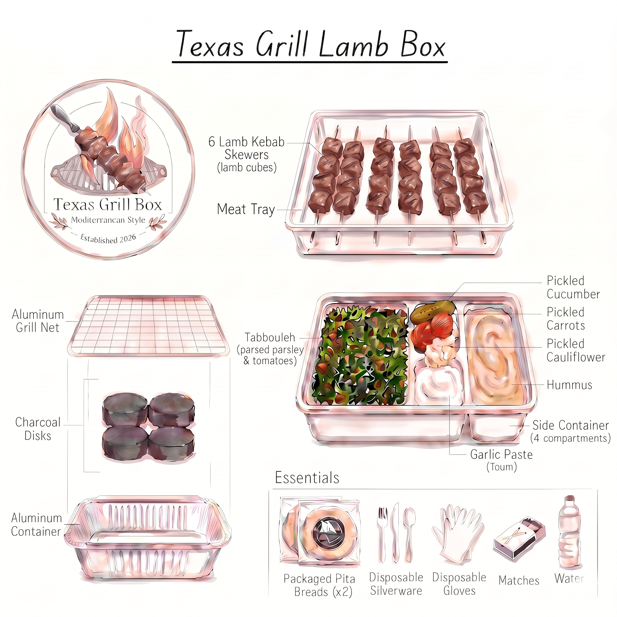 Lamb Texas Grill Box - 6 Skewers Lamb Kabob - 4