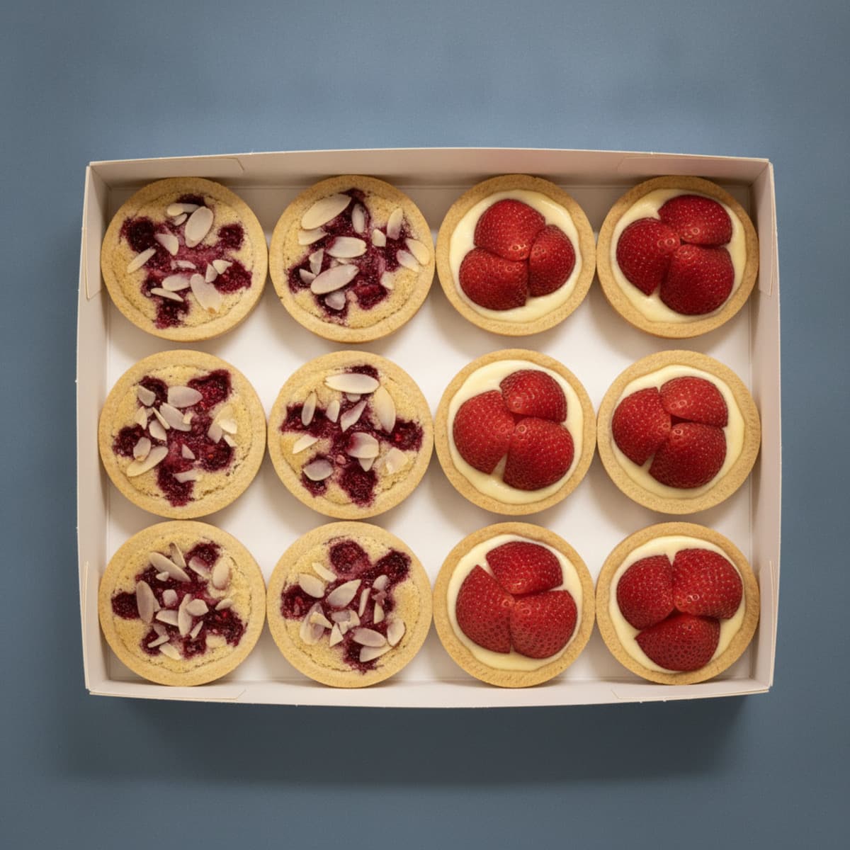 Vanilla Custard & Strawberry + Almond Cream & Raspberry — Box of 12 photo