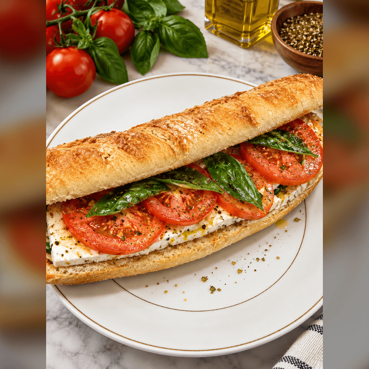 Basil, Cheese & Tomato Sandwich Roll photo