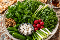 Sabzi Khordan Platter- Fresh Herbs, fetta cheese, and bread