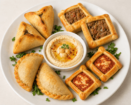 Sfeeha, Spinach, Sujusk and Cheese, Pies, and Hummus