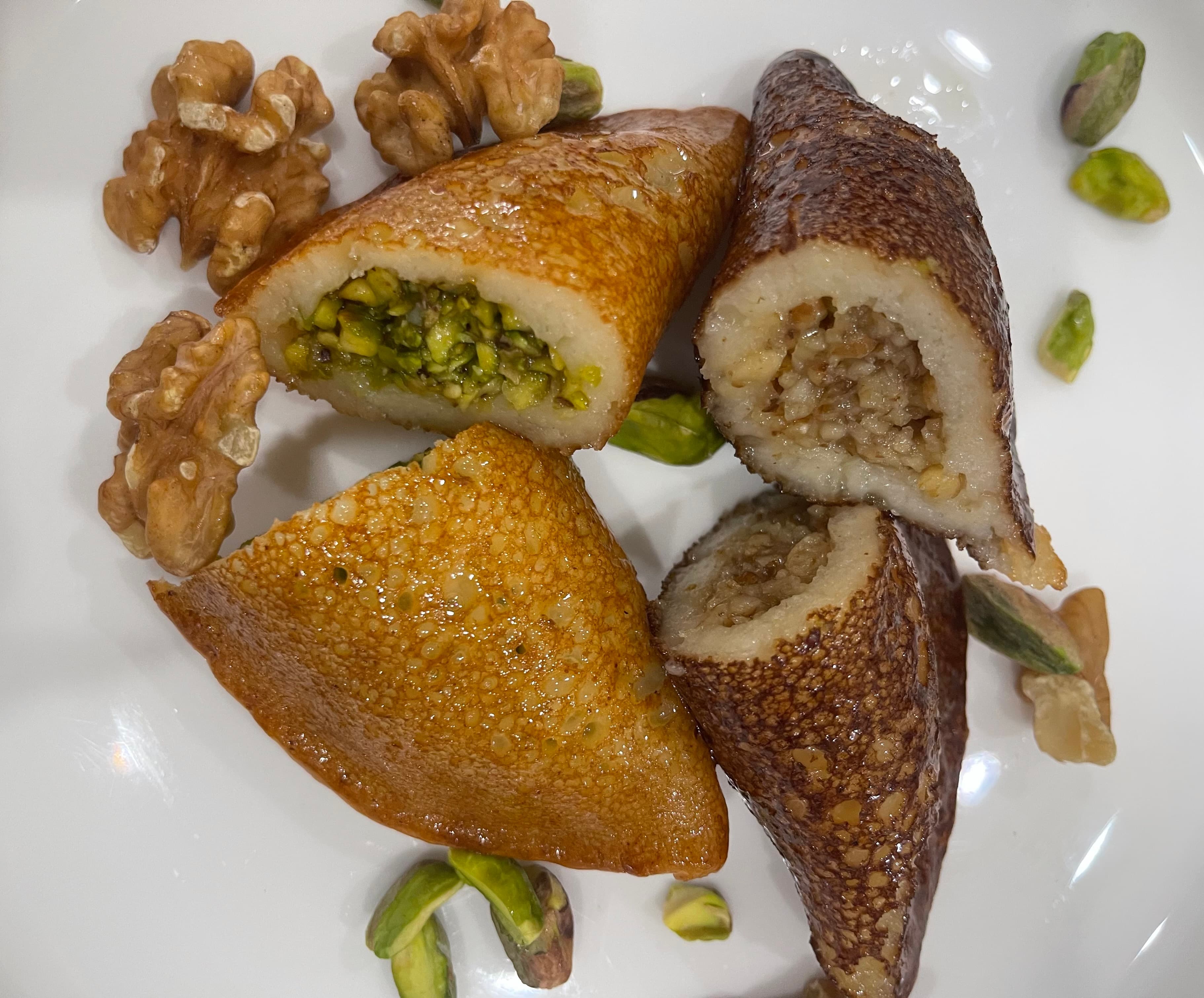 Atayef Lebanese Folded Pancakes with Pistachios, Walnuts